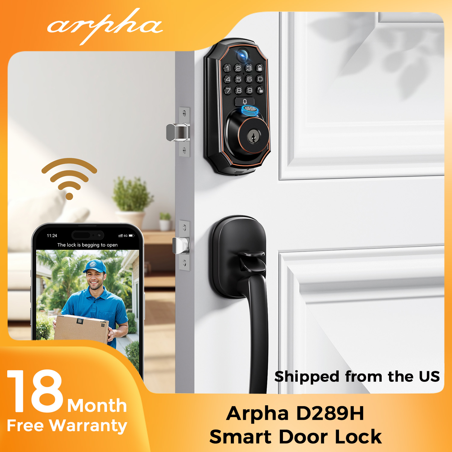 Home Security Front Door Camera - ARPHA D289H 스마트 도어락: 카메라, 앱